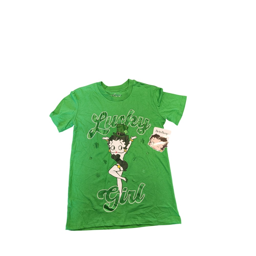Betty Boop Lucky Girl St Patricks Day Green Graphic Tee Shirt XXS New